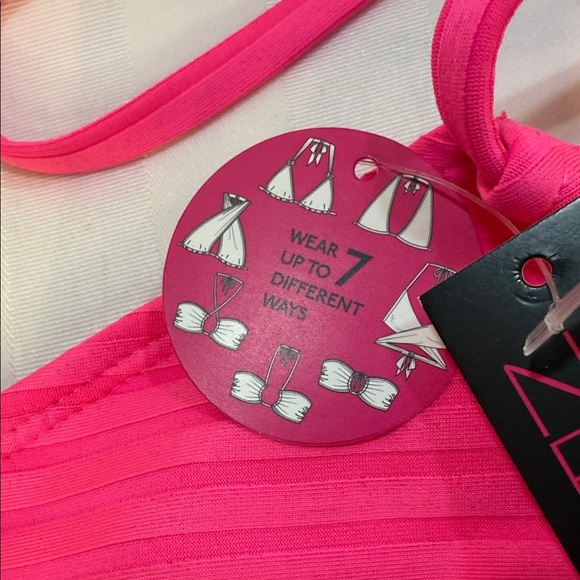 No Boundaries 2 Piece Bikini, Hot Pink top, Floral Neon High Leg Bottoms, Sz XS - Picture 2 of 10